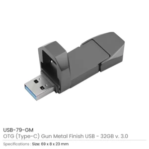 OTG USB Flip in Gun Metal 32GB V. 3.0 Type C Flip Magnetic Cap
