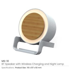 BT Speakers with 10W Wireless Charging & Night Lamp
