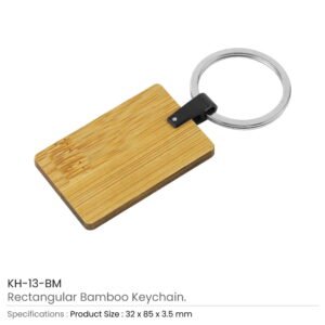 Bamboo and Metal Keychain Rectangle 32mm