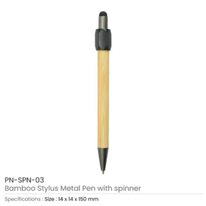 Bamboo and Metal Stylus Pens with Top Spinner (Blue Ink)