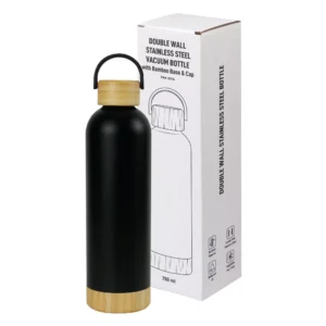 Double Wall SS Bottles with Bamboo Base & Lid 750 ml