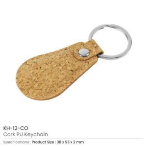 Cork PU Keychains with 32mm Metal Flat Key Ring