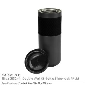 Double Wall SS Bottles Slide-Lock PP Lid 532ml (18 oz)