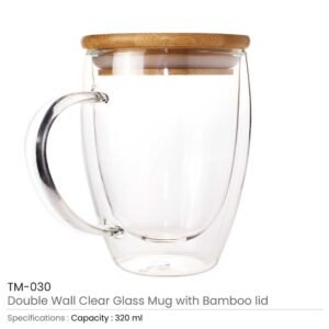 Double Wall Clear Glass Mug with Bamboo Lid