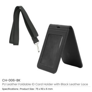 PU Leather Foldable ID Card Holder with Lace & Hook