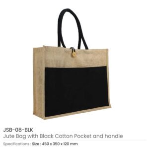 Jute Bag with Black Cotton Pocket and Handle