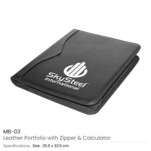 Leather Portfolio with Zipper and Calculator
