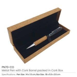 Metal Pen with Cork Barrel and Box