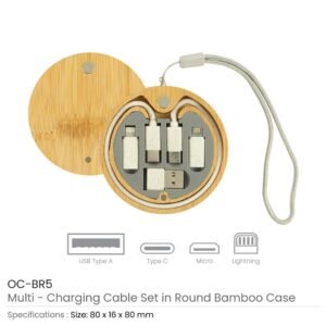 Multi-Charging Cable Set in Round Bamboo Case