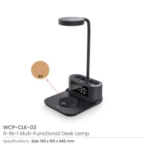 Desk Lamp with 15W Wireless Charger, Clock and Pen Holder