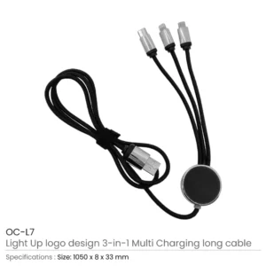 3-in-1 Multi-Charging long cable 105cm with Light Up Logo