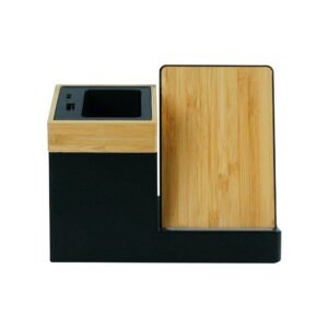 Bamboo Pen Holder with 15W Wireless Charger & LED Logo