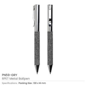 RPET Metal Ball Pens, Twist Action Mechanism, Blue Ink