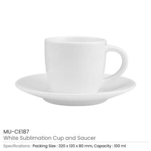 Sublimation White Ceramic Cup & Saucer 100ml Capacity