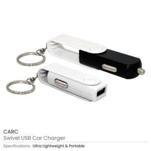 Swivel USB Car Charger with Key Ring attachment