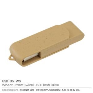 Wheat Straw Swivel USB Flash Drives, 4GB to 32GB