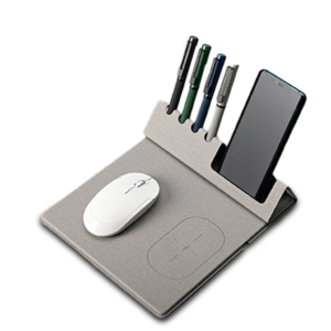 W-PAD ORGANIZER – 10W Fast Charging Wireless Mouse Pad with Bamboo Desktop Organizer