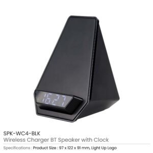 Wireless Charger BT Speaker with Clock & Light-up Logo