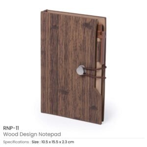 Wood Design Notebook with Sticky Note and Pen