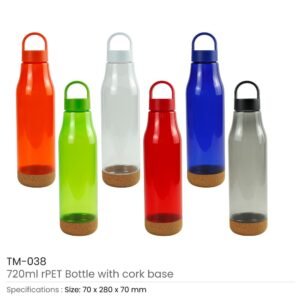 rPET Bottles with Cork Base, Twist-off Lid, Handle, 720ml