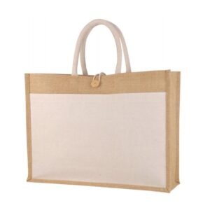 Kyte – Wide Laminated Jute Bag with Button Loop & Canvas Pocket (Natural)