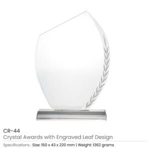 Crystal Awards with Engraved Leaf Design & Box