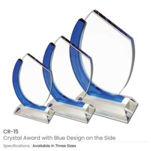 Crystal Awards with Blue Design on the side