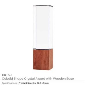 Cuboid Shaped Crystal Awards with Wooden Base