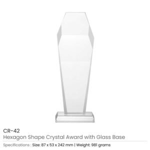 Hexagon Shaped Crystal Awards with Glass Base & Box