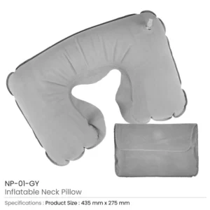 Inflatable Neck Pillow with Pouch – Grey