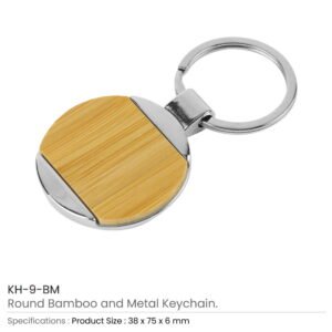 Round Bamboo and Metal Keychains Size 32mm