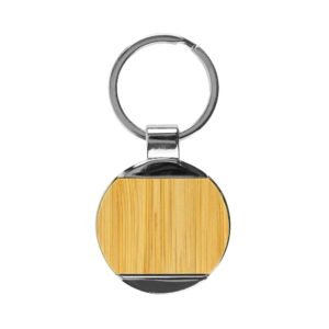 Round Bamboo and Metal Keychains Size 32mm