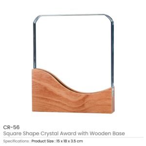 Square Crystal Awards with Wooden Base