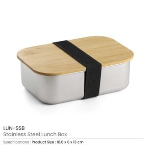 Stainless Steel Lunch Box with Bamboo Lid & Strap