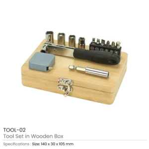 Tool Kit in Bamboo Box with Silver Lock