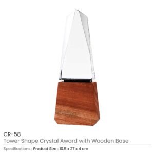 Tower Shaped Crystal Awards with Wooden Base