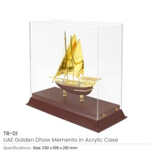 UAE Golden Dhow Memento in Wooden Base & Acrylic Case