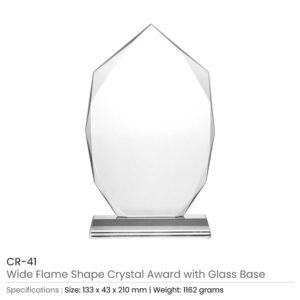 Wide Flame Crystal Awards with Glass base & Box