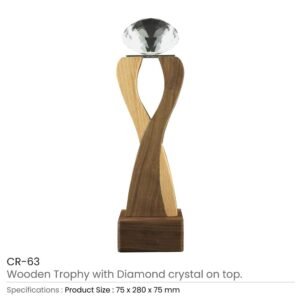Wooden Trophy with Diamond shape Crystal on Top