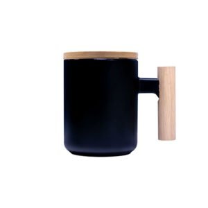 Eco-friendly ceramic mug with a stylish bamboo handle and lid