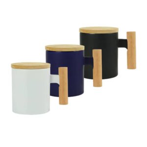 Ceramic Coffee Mugs with Bamboo Handle and Lid 380ml