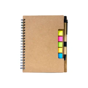 A5 notebook with a pen and sticky notes