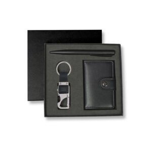 REINE - Set of RFID Card Holder, Key Chain and Pen - Black