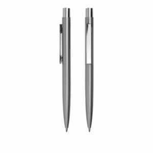 Recycled Stainless Steel Metal Pens, Push Button, Blue Ink
