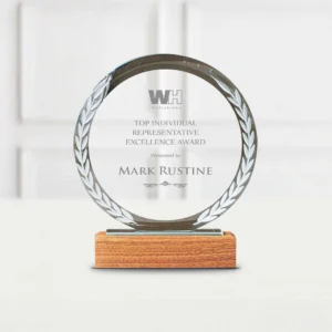 Round Crystal Award With Wooden Base