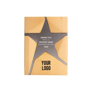 Star Wooden Trophy With Metal - Silver