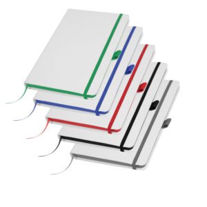 White PU Leather Cover A5 Notebooks Band Bookmark Loop